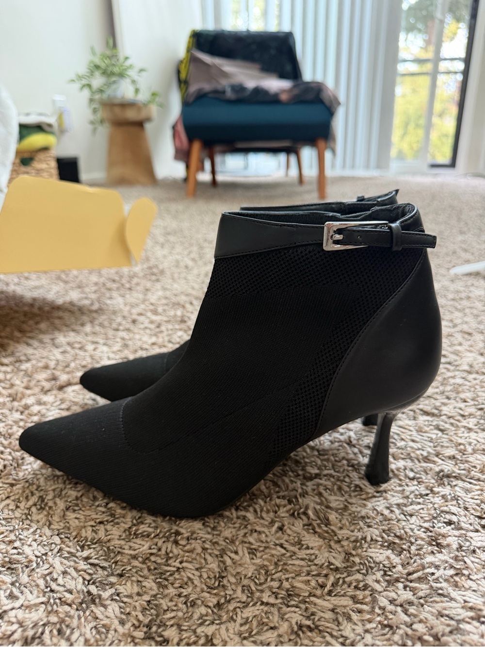 Chic Black Pointed Ankle Booties with Buckle Strap